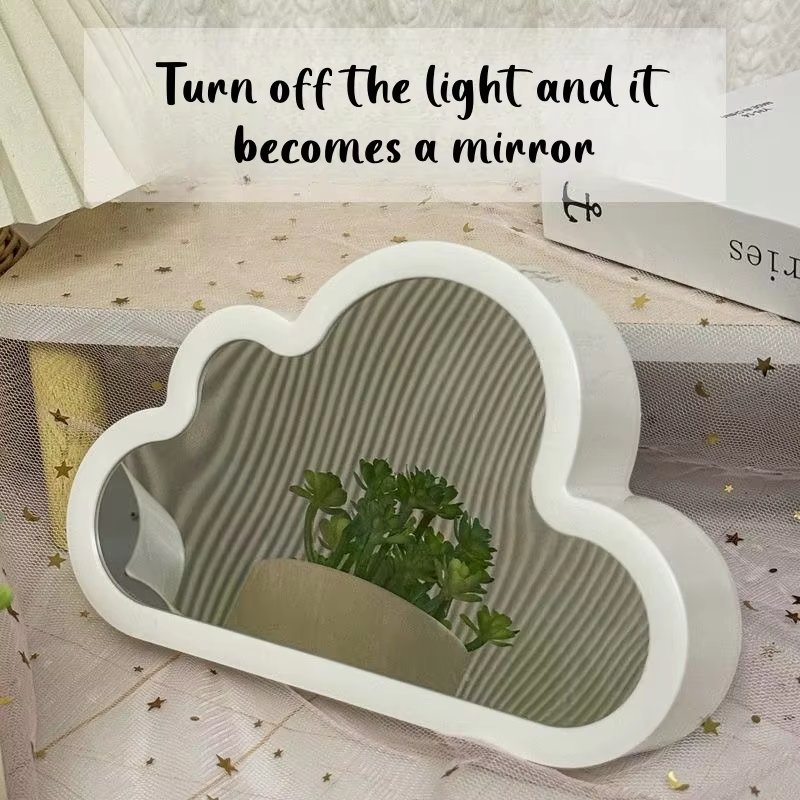 DIY Tulip Cloud Table Lamp ABS Mini Bedside Night Lamp LED Warm Color Projector Rectangle Bed Mirror Battery Switch Room Use
