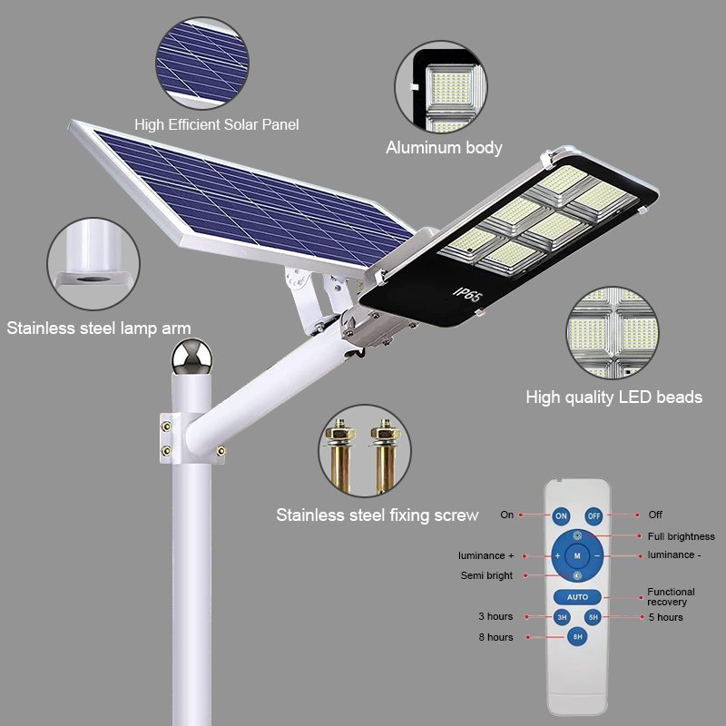 Solar Lamp 10w 20w 30w 50w 100w 200w 300w Remote Control IP65 Outdoor Waterproof Aluminum Intelligent LED Solar Street Light