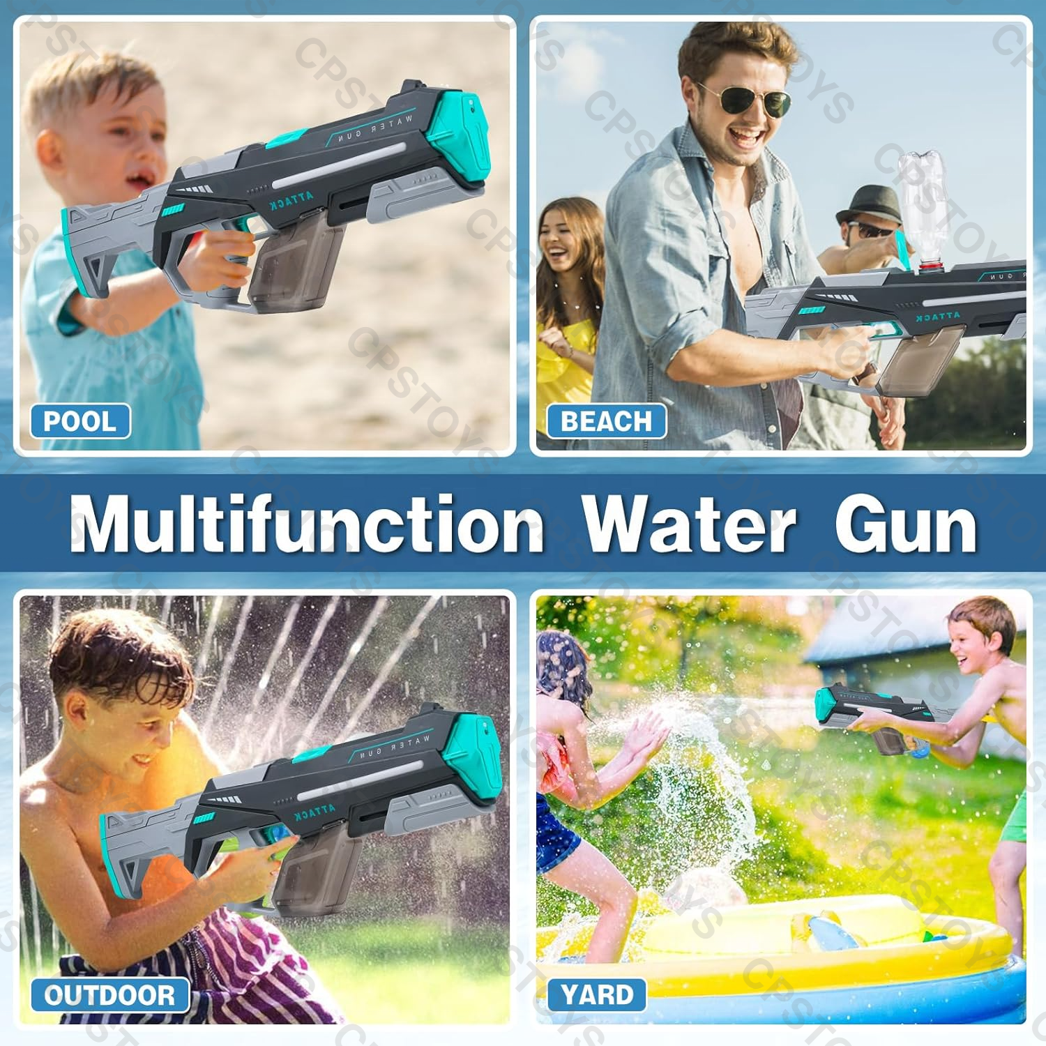 New Electric Water Gun Auto Suction Squirt Water Guns for Adults Battery Powered Automatic Water Gun with Lights