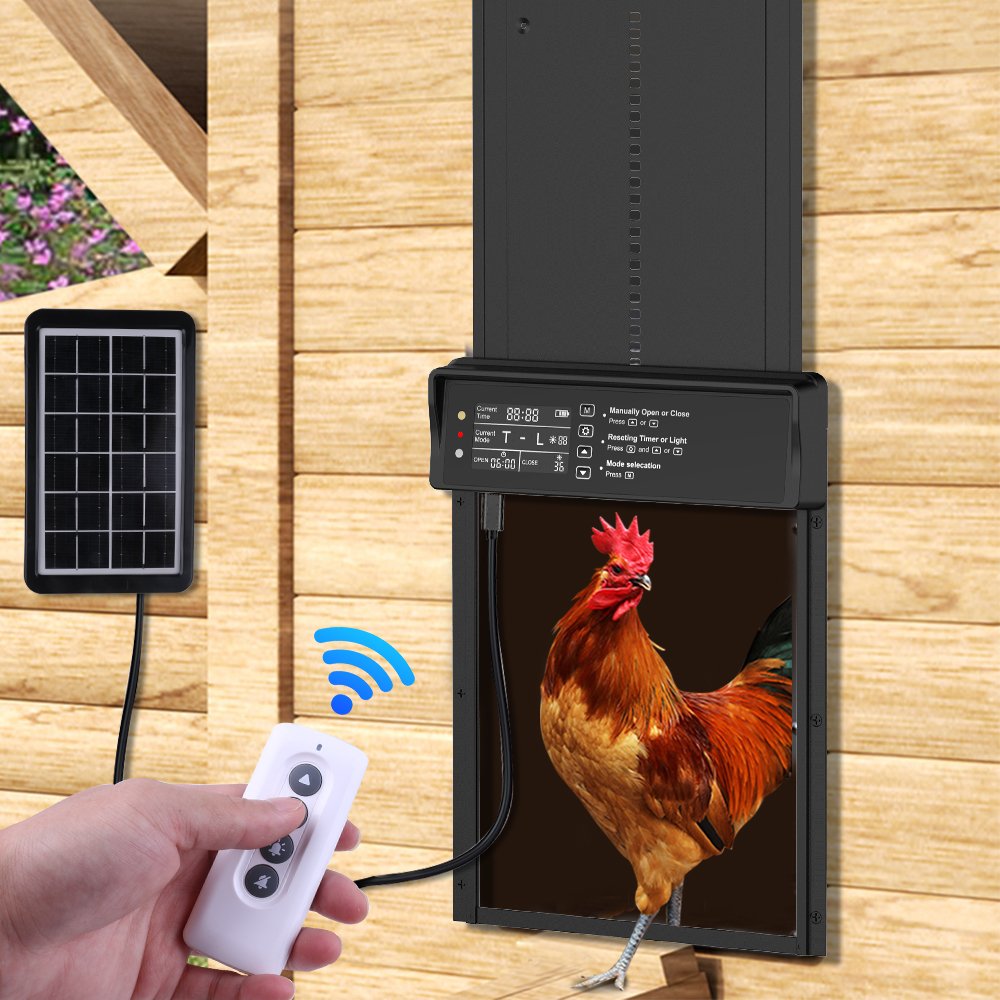 Automatic Chicken Coop Door Solar Powered Opener with Timer and Light SensorAluminum Chicken Coops Door with Remote Control