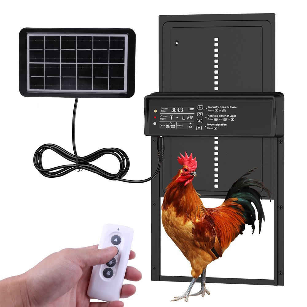Automatic Chicken Coop Door Solar Powered Opener with Timer and Light SensorAluminum Chicken Coops Door with Remote Control
