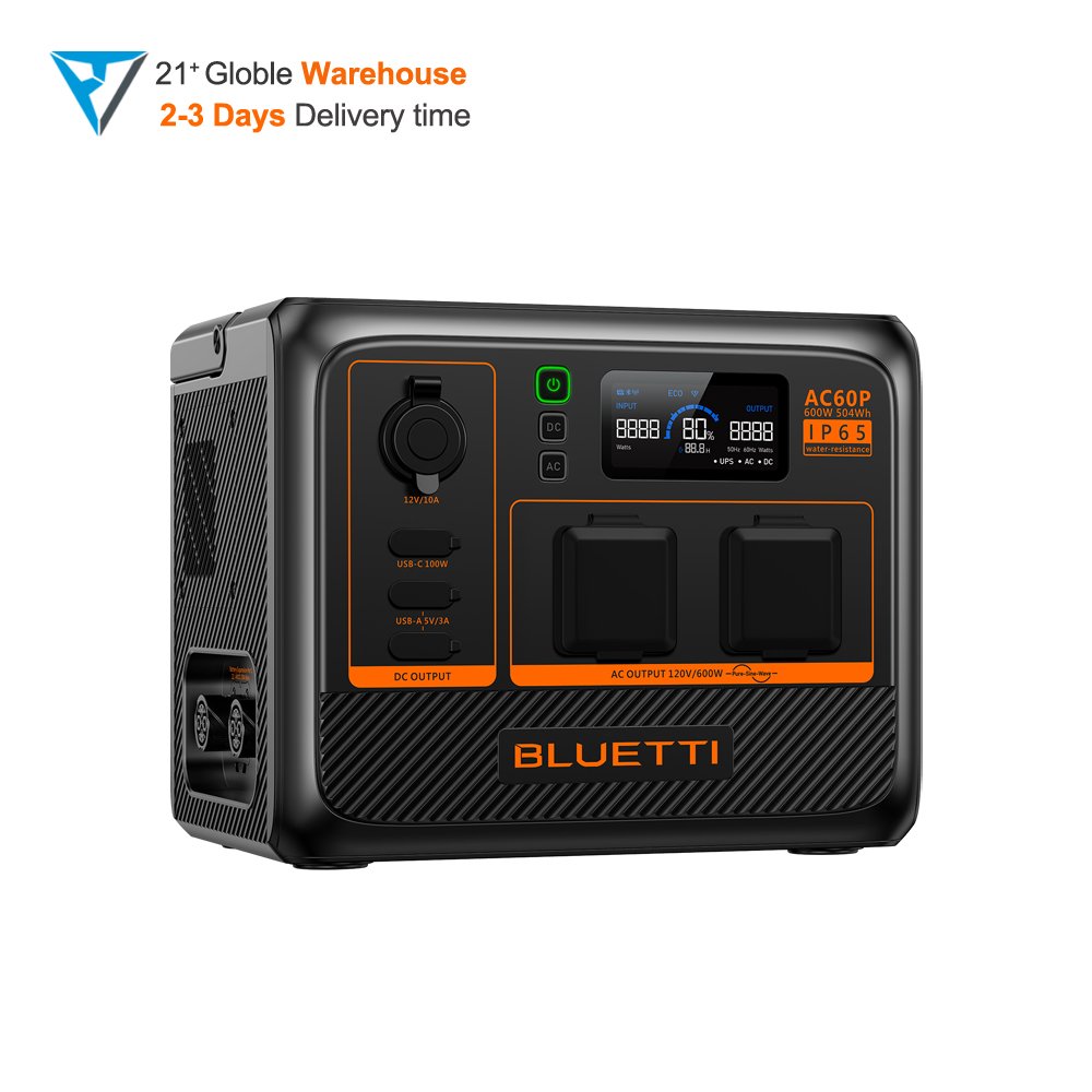 Bluetti AC60P Portable Power Station 600w With PV120 Solar Panel Alternator Movement Portable Energy