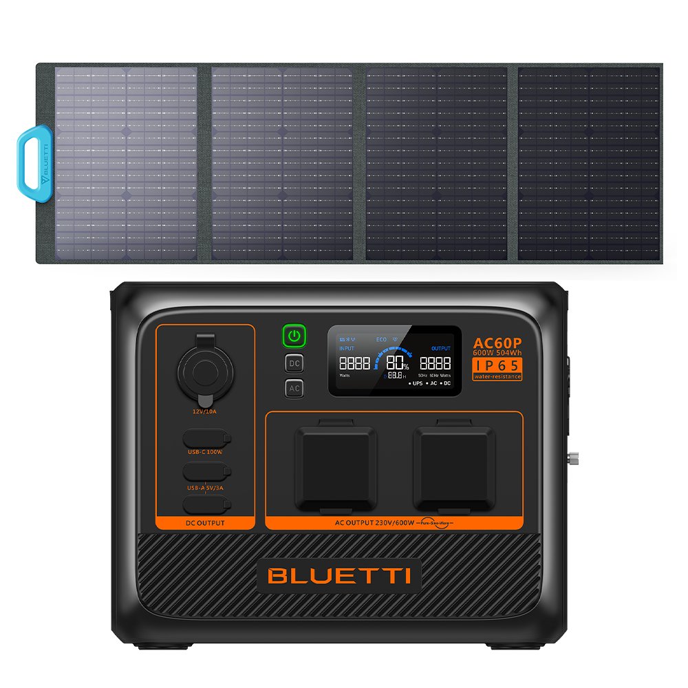Bluetti AC60P Portable Power Station 600w With PV120 Solar Panel Alternator Movement Portable Energy