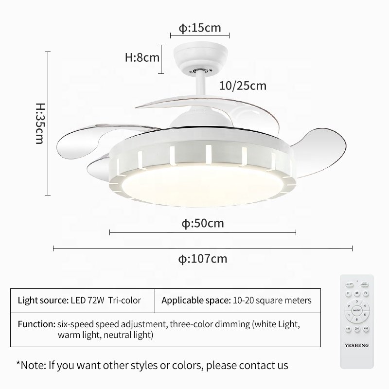 Y151 Modern Remote Control 42 Inch 110v 220v Ceiling Fans Folding with Lights Lamp Led Designer Luz Con Ventilador Oculto Techo