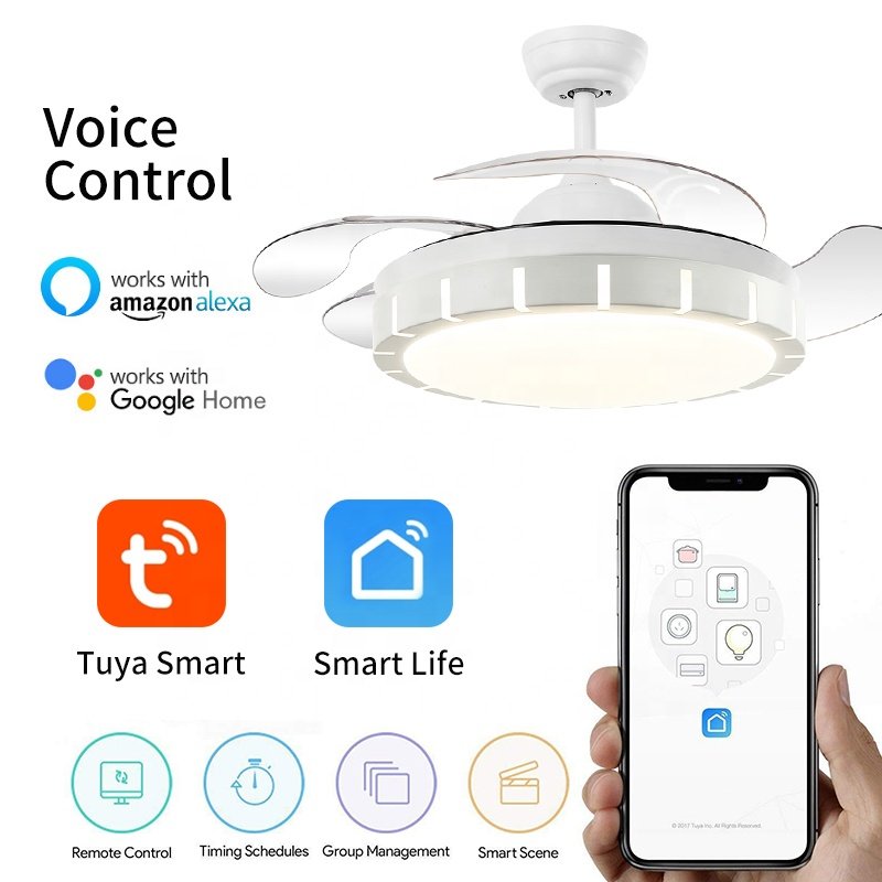 Y151 Modern Remote Control 42 Inch 110v 220v Ceiling Fans Folding with Lights Lamp Led Designer Luz Con Ventilador Oculto Techo