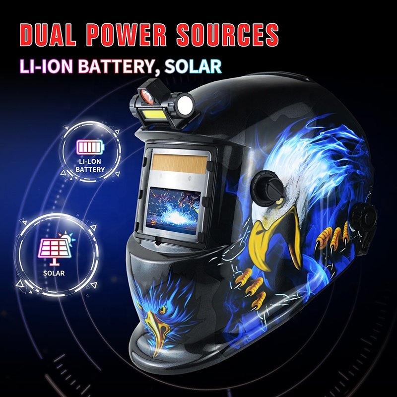 TRQ LED Light Auto Darkening Best Welding Helmet Other Arc Welders with 2 Arc Sensor Wide Shade 4/9-13