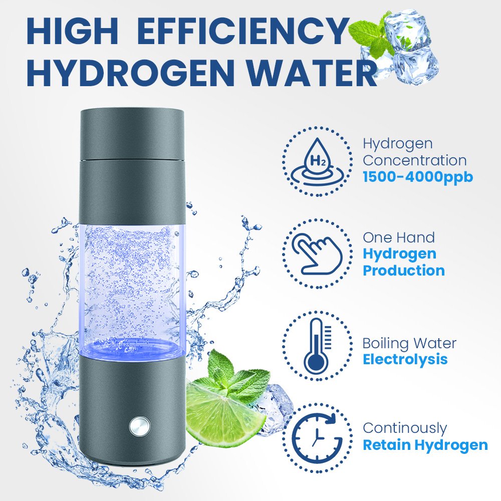 Hydrogen Water Bottle - 2-4PPM SPE & PEM Hydrogen Water Generator - Alternative to H2 Rich Water Pitcher - Hydrogenated Bottle