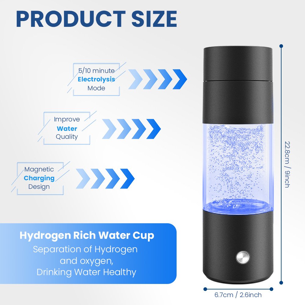 Hydrogen Water Bottle - 2-4PPM SPE & PEM Hydrogen Water Generator - Alternative to H2 Rich Water Pitcher - Hydrogenated Bottle
