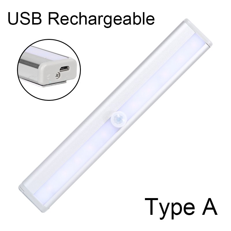 10 Leds Wireless Battery Cabinet Lamp USB Rechargeable Touch Smart PIR LED Rechargeable Motion Sensor Night Light,Night Lamp