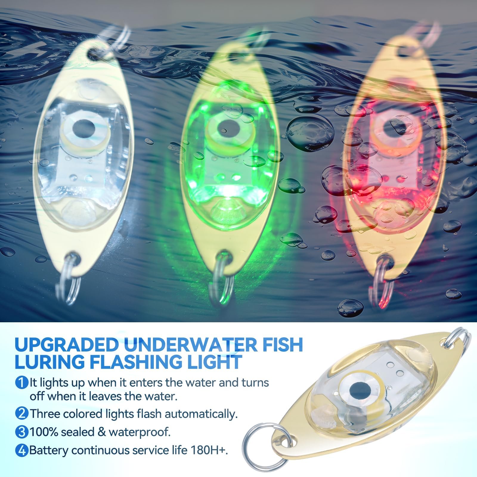 LED Underwater Deep Water Drop Eye Flash Fish Light Spoon Trolling Lure Accessories Diamond Strobe Fishing Light