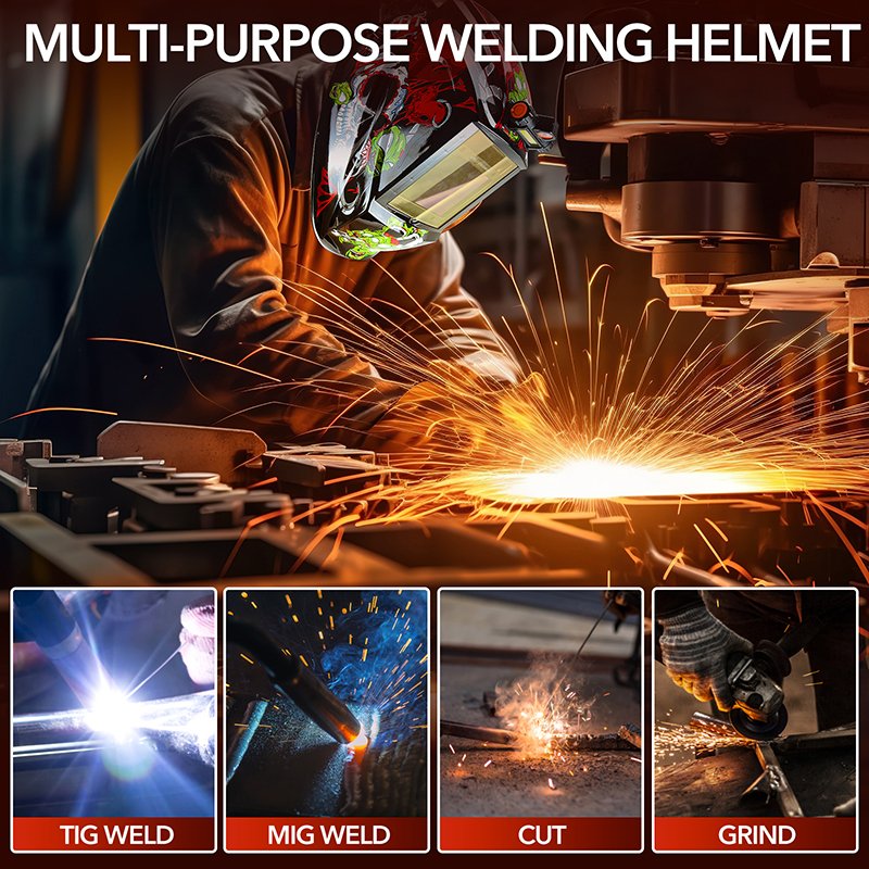 TRQ Factory Customizes the Appearance Decal of Solar Auto Darkening Helmets with LED Headlights for 100*80mm Welder Helmets