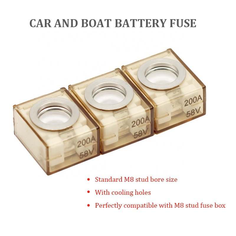 Marine Battery Fuse 58VDC 200A Battery Terminals M8(5/16") Waterproof MRBF Fuse for New Energy Vehicles RVs Car Auto
