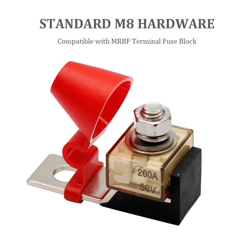 Marine Battery Fuse 58VDC 200A Battery Terminals M8(5/16") Waterproof MRBF Fuse for New Energy Vehicles RVs Car Auto