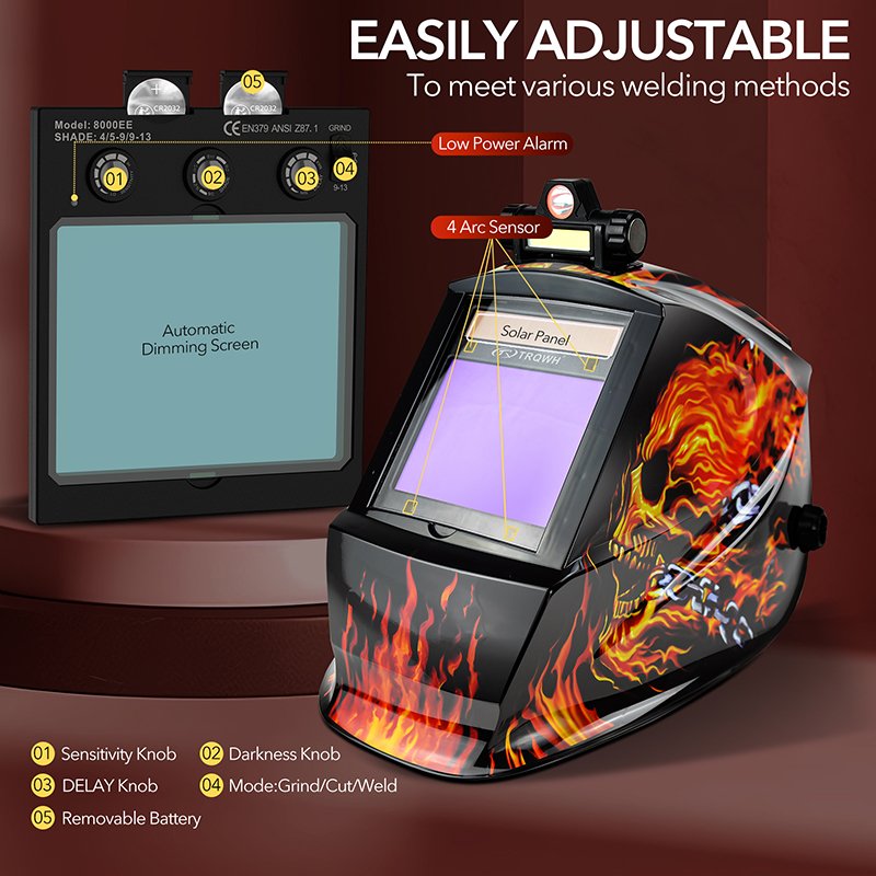 TRQ True Color Solar Auto Darkening Welding Helmet, Wide Shade 4/5-9/9-13 for TIG MIG ARC Welding Headcover Helmet