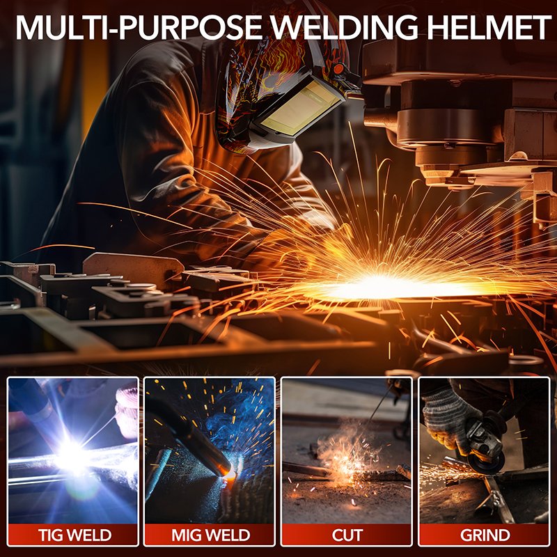 TRQ True Color Solar Auto Darkening Welding Helmet, Wide Shade 4/5-9/9-13 for TIG MIG ARC Welding Headcover Helmet