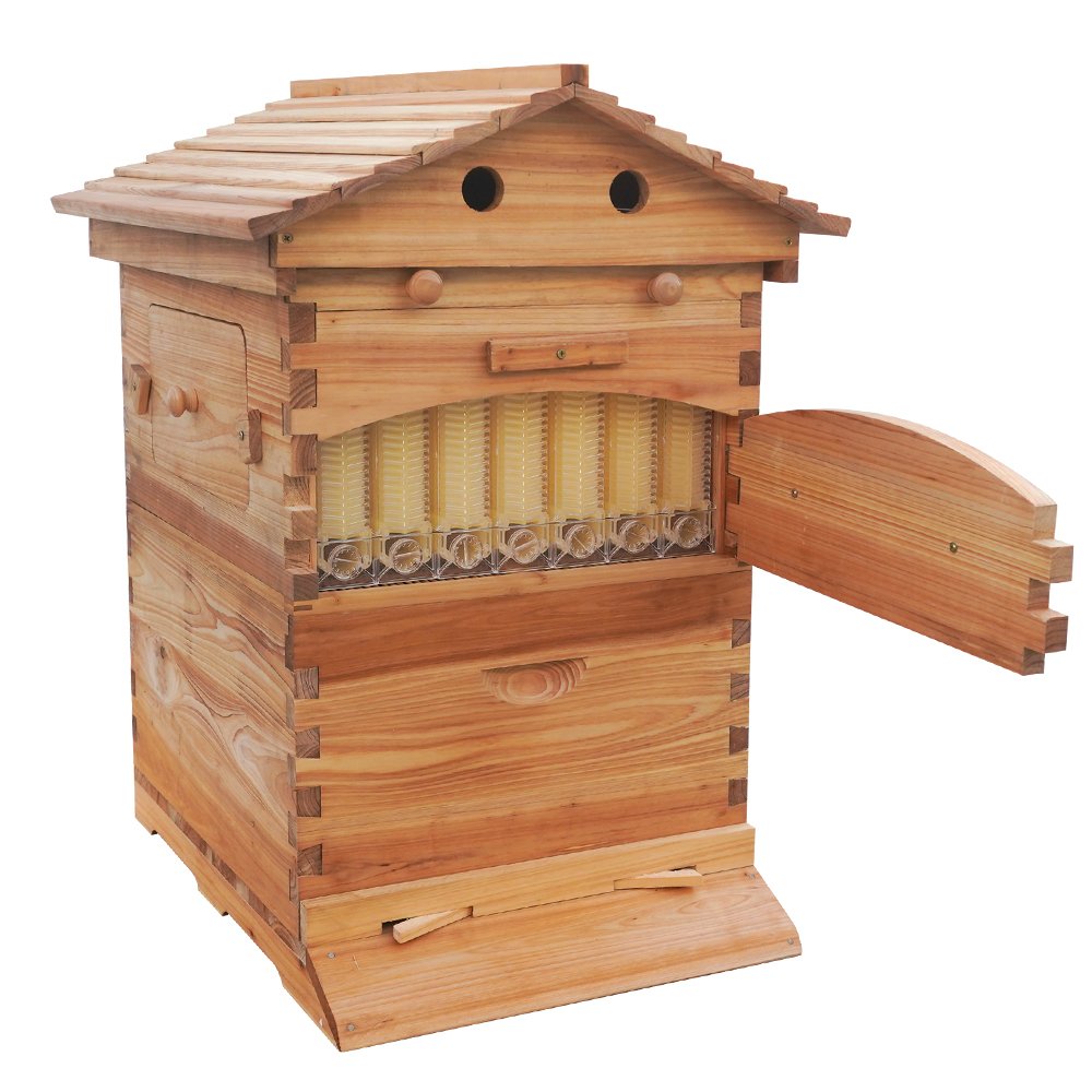 Auto Flows 7Pcs Starter Kit New Condition Wooden Beehive House Automatic Hive Frames for Beekeepers for Farm Use