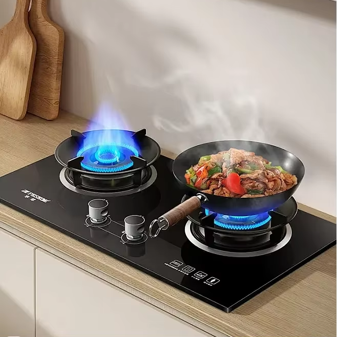 Easy to Clean Auto Ignition Gas Stove 5.2Kw 2 Burners Tempered Glass Built-In Gas Cootops for Indoor Cooking