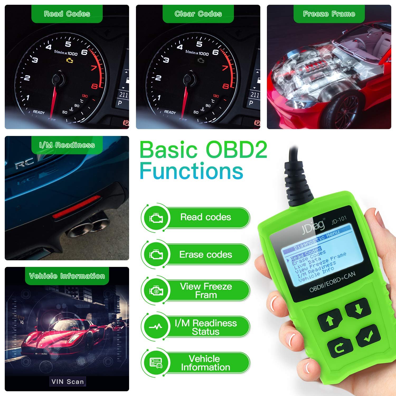 Dwell Angle Code Reader Scan Alternator Tester Tool for Universal Car