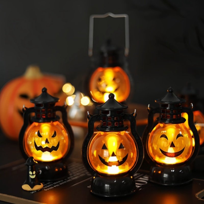 LED Small Portable Oil Lamp Halloween Pumpkin Led Candle Lantern Hanging LED Night Light for Room Decor