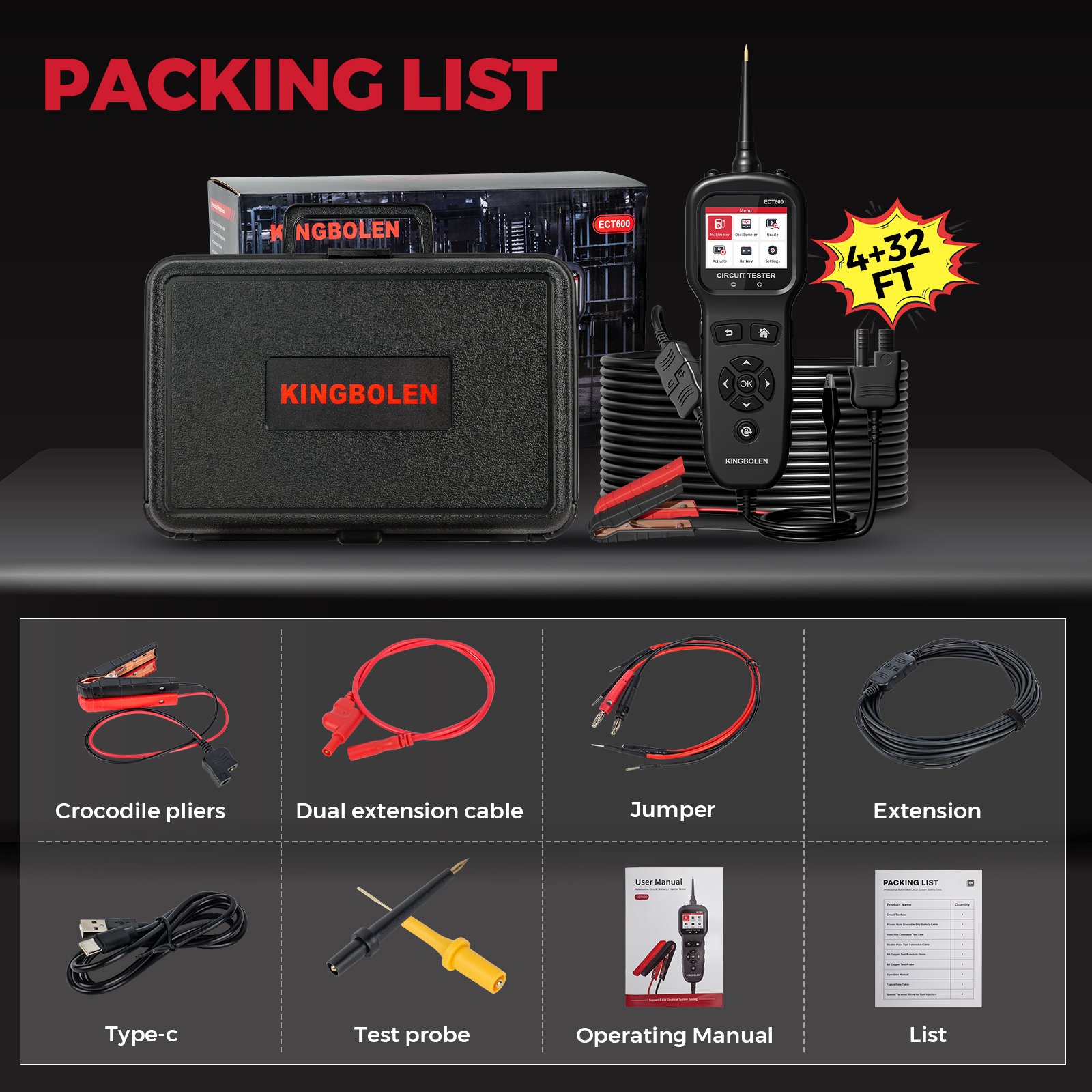 Kingbolen New ECT600 Auto Circuit Tester 12V/24V Car Battery Tester With Clean Function Electric Power Auto Scanner