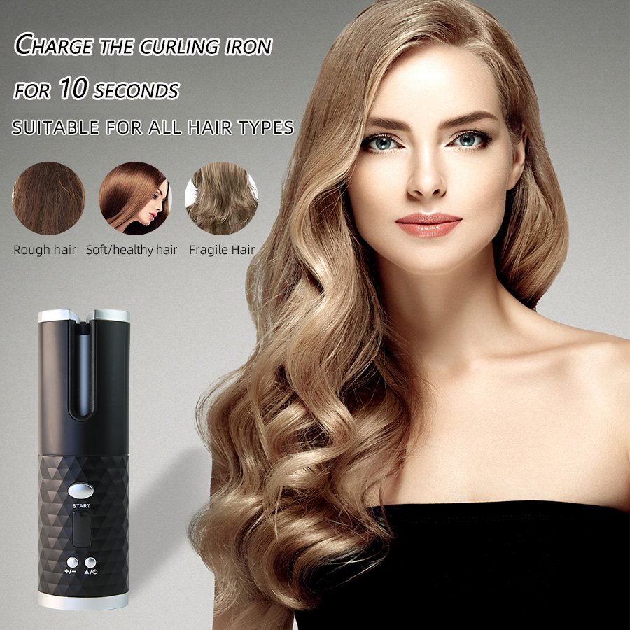 4000 MAh Portable Travel Hair Curler USB Rechargeable Cordless Automatic Curling Iron With LCD Display 6 Temps