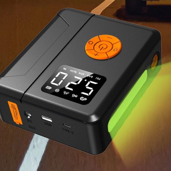 M60 Portable Electric Tire Inflator Pump Power Bank Car Air Compressor Pump Auto Stop in 5 Nozzles 15v With Car Jump Starter