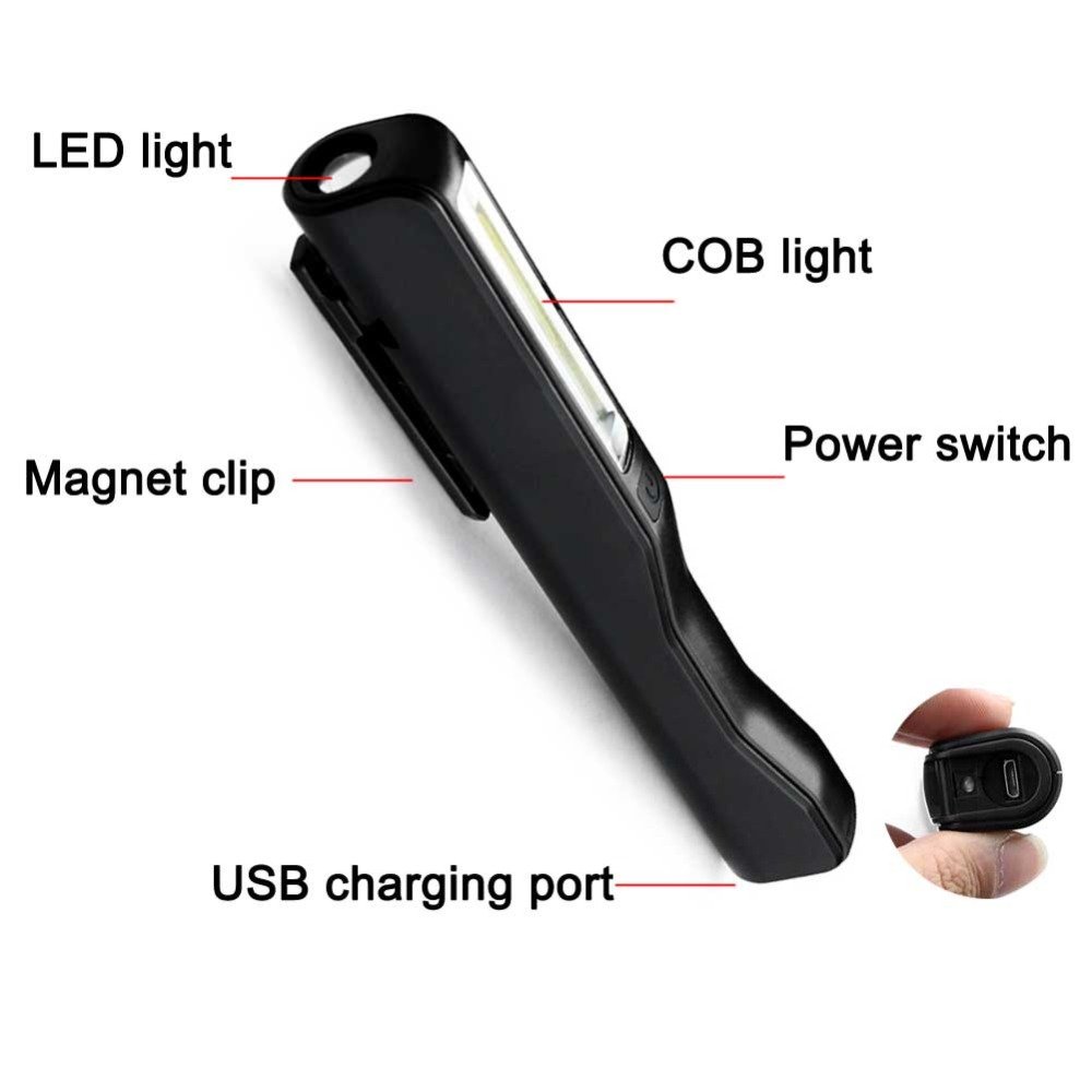 USB Charging LED Flashlight COB Rechargeable Magnetic Pen Lamp Hand Torch Work Light for Camping Lanterns Tactical Night Light