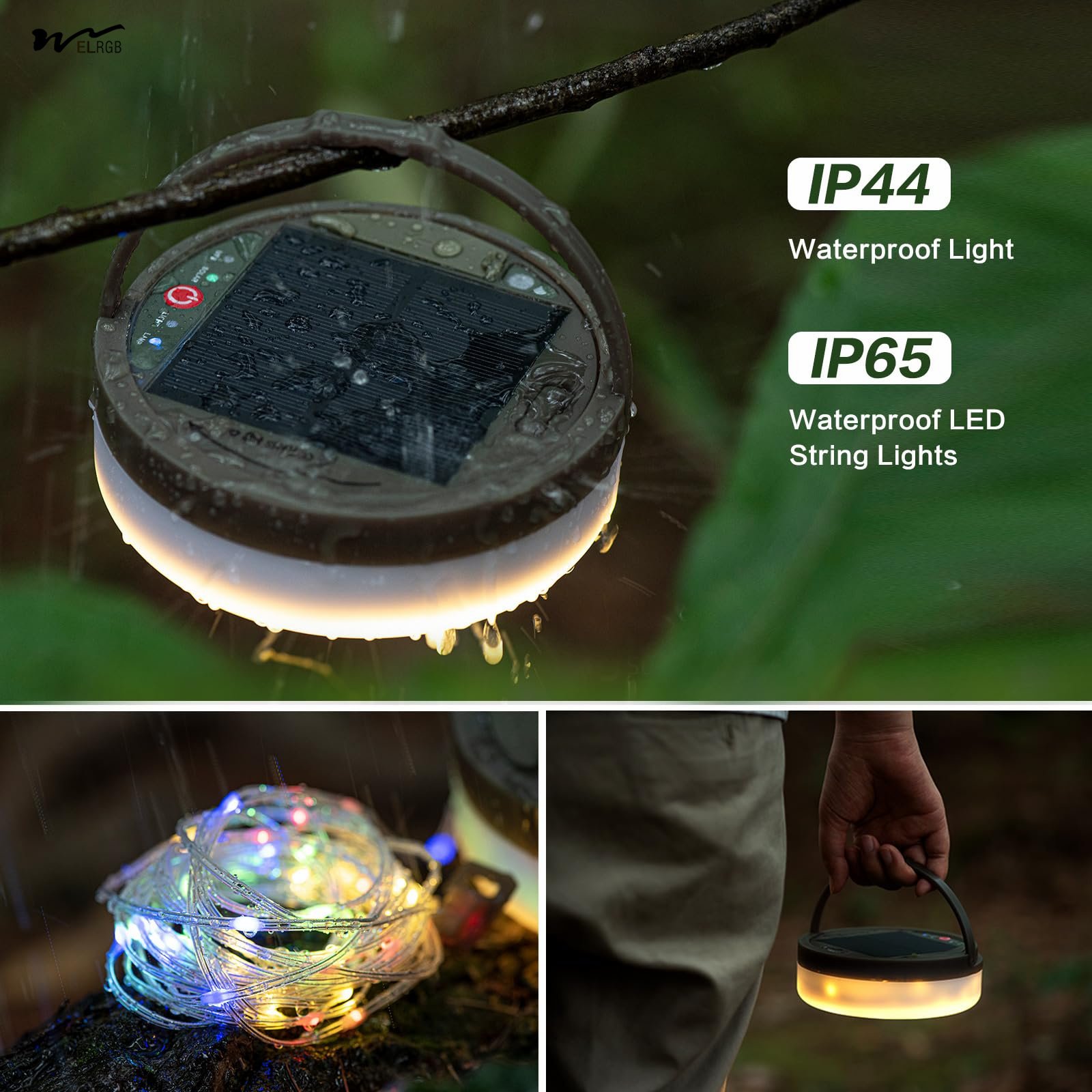 Outdoor Solar Camping String Lights 8 Lighting Modes 10M 12M 22M Solar Light Strip Certified ROHS Remote Control Switch Plastic