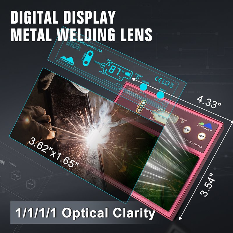 TRQ Custom Digital Display Lenses Adjustable Shade DIN 5-13 Welding Helmet Can Be Replaced with Auto Darkening Filter Lens
