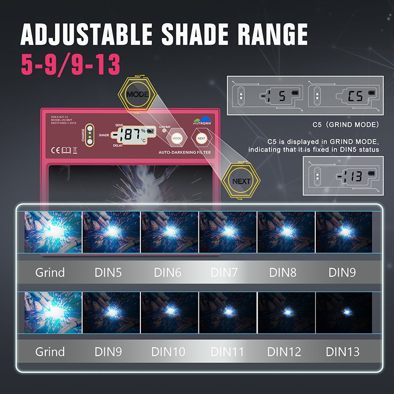 TRQ Custom Digital Display Lenses Adjustable Shade DIN 5-13 Welding Helmet Can Be Replaced with Auto Darkening Filter Lens