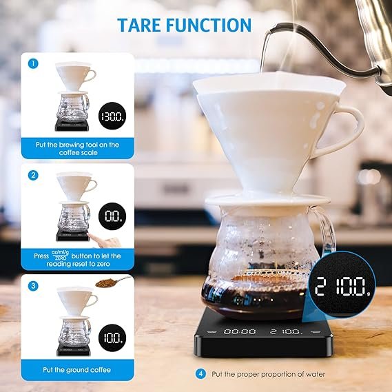 High-Precision Digital Kitchen Scale with Timer 3kg/0.1g Espresso Drip Scale Rechargeable Portable Electronic Coffee Scale