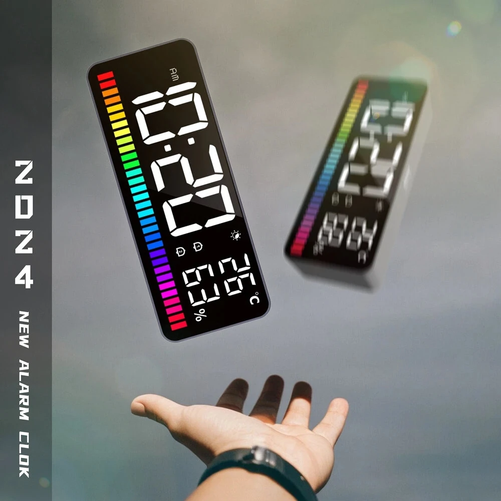 1200mAh LED Rhythm Light Bar Multifunction Alarm Clock 15 RGB Colors Sound Control Night Light Digital Audio Companion