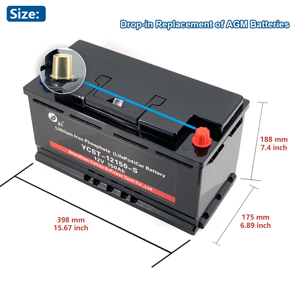 YCSTPOWER 12V 150Ah Lithium Battery for Car Starting 60038 CCA1400 LiFePO4 12.8V 150Ah Auto Battery Used in Cold Weather
