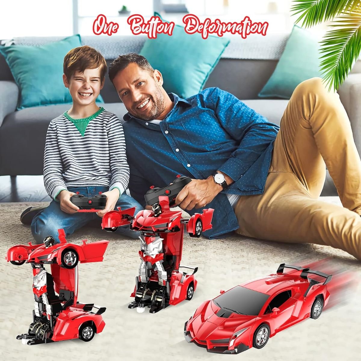 Robot Remote Control Stunt Racing Toy Holiday Birthday Gift Car Kids Manufacturer 2.4ghz with Music LED Lights 1/18 Transformers