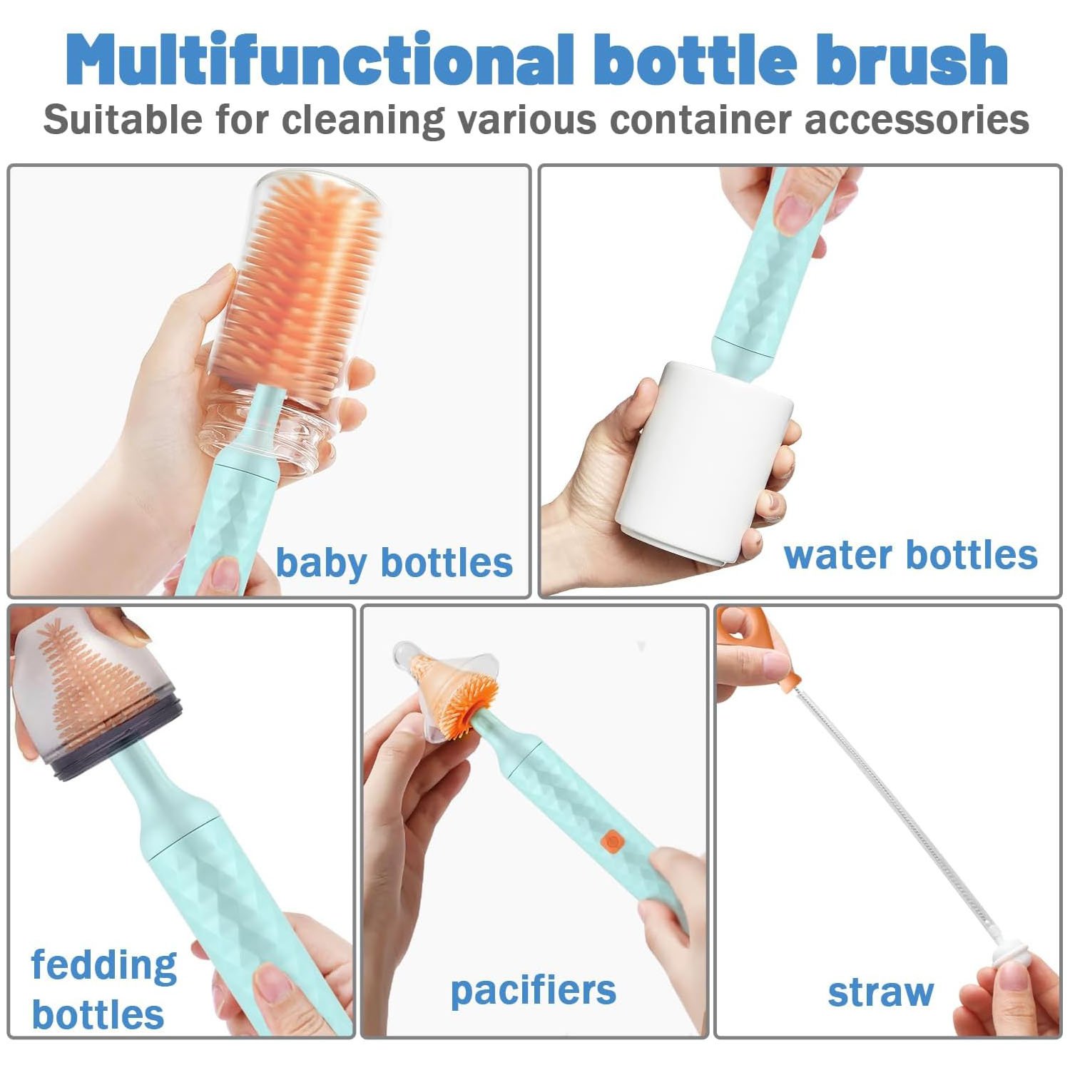 New Arrival Rechargeable Battery Cordless Electric Baby Bottle Brush Set Silicone Bottle Cleaning Brush
