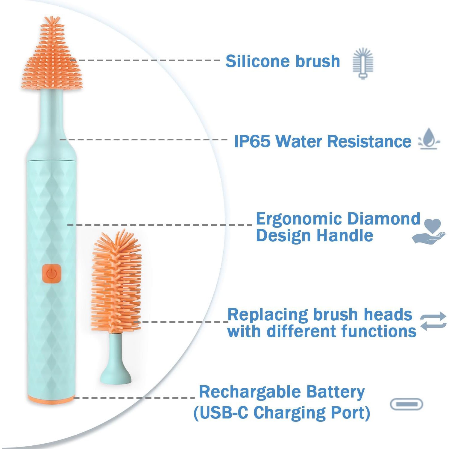 New Arrival Rechargeable Battery Cordless Electric Baby Bottle Brush Set Silicone Bottle Cleaning Brush