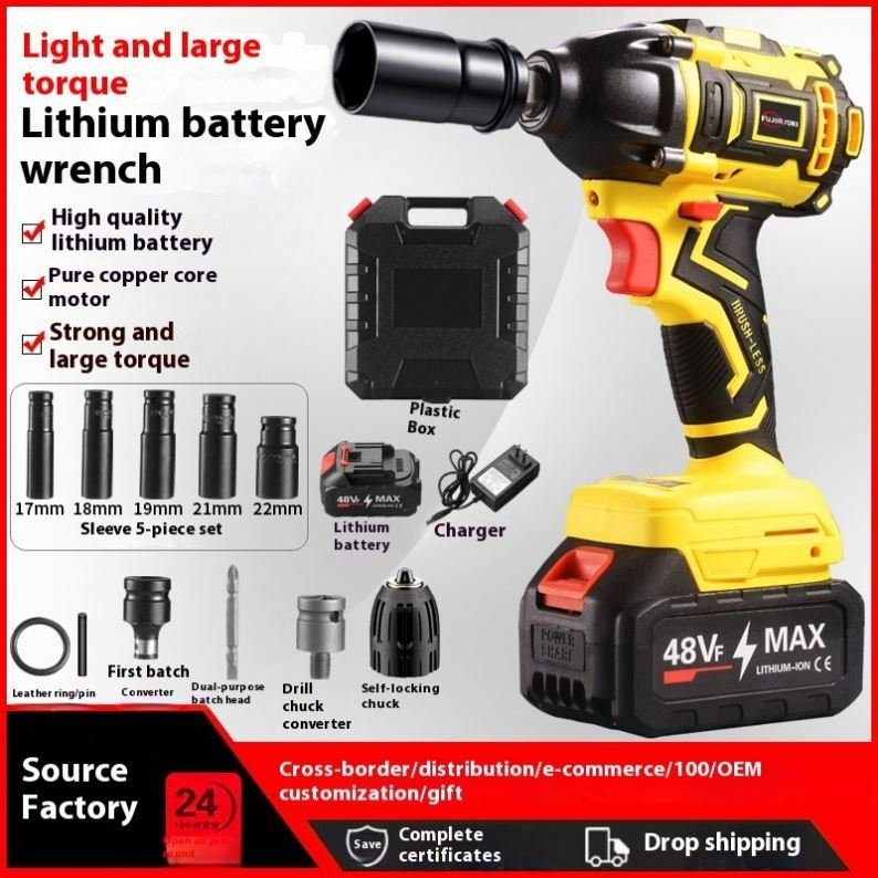 ANDUUK Power Impact Gun with Electric Drill Kit Cordless Impact air Gun Auto Repair Tool Sleeve Wrench Drill Set Electric Wrench