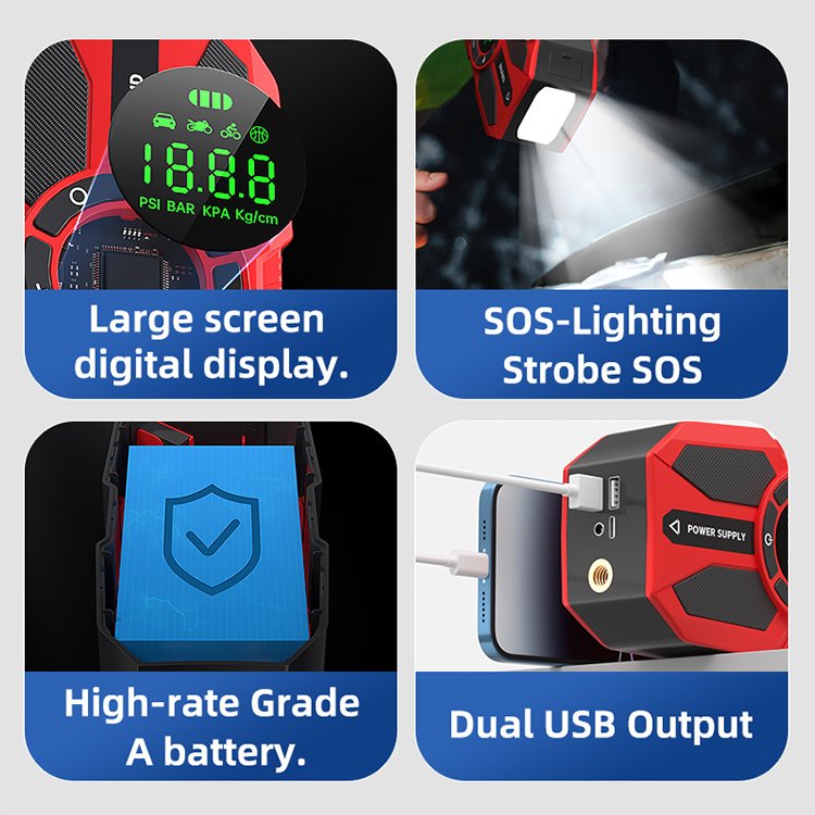 Portable Mini Rechargeable Car Jump Starter New Design Battery Booster Power Bank with Digital Screen