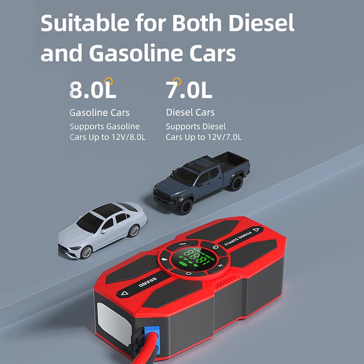 Portable Mini Rechargeable Car Jump Starter New Design Battery Booster Power Bank with Digital Screen