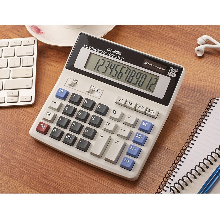 Wholesales 12 Digits Two Way Power Calculator Electronic Solar Cell Calculator Desk Office Big Display Calculator