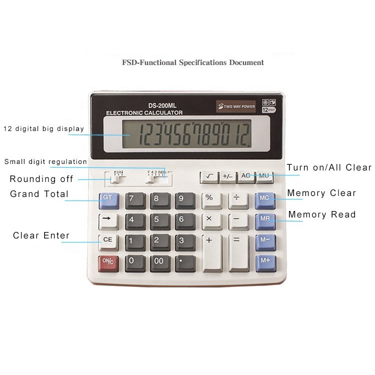 Wholesales 12 Digits Two Way Power Calculator Electronic Solar Cell Calculator Desk Office Big Display Calculator