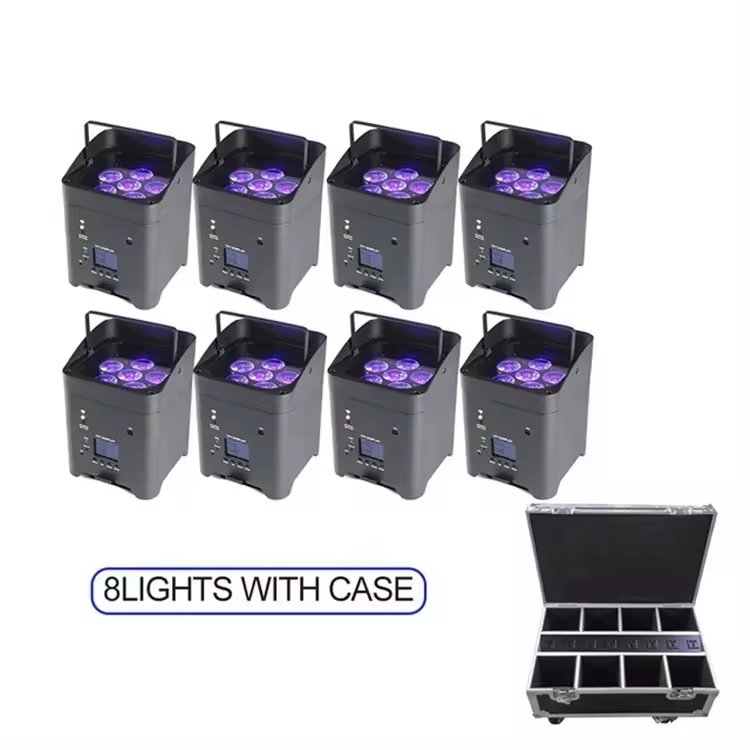 6x18w RGBAW UV 6in1 Battery Wireless DMX Wifi LED Uplight Par Can Light With Charge Case for Wedding Party Bar