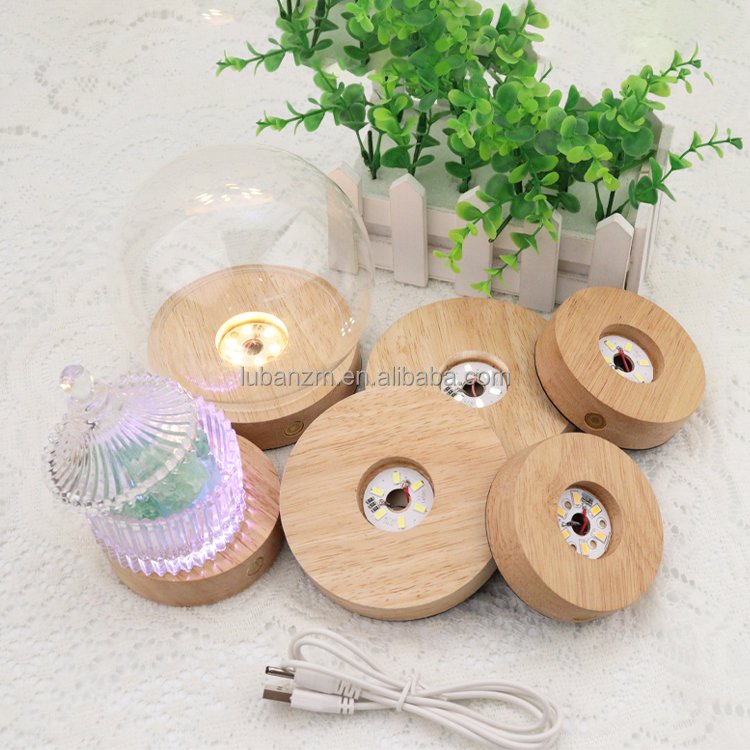 Wireless Touch LED Wood Lamp Base USB Led Wooden Night Lighted Base Stand Round Base Night Light Custom Logo Wooden Lamp