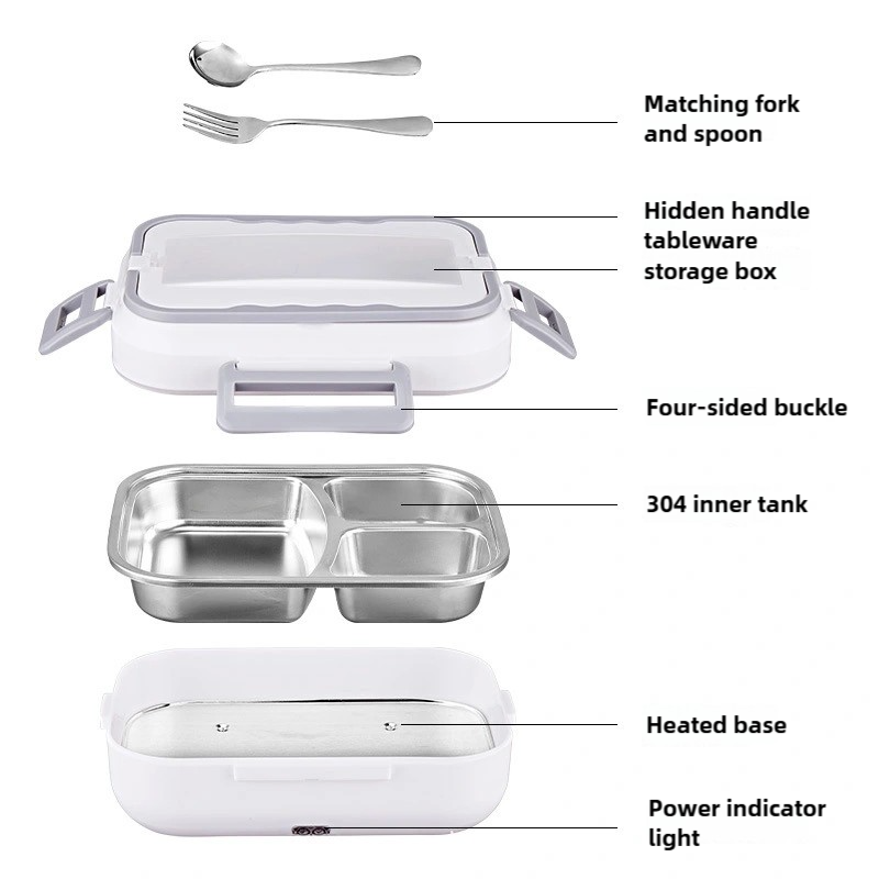 Portable 12V 24V Self Heating Lunch Box Household & Car Use 304 Stainless Steel Electric Lunch Box