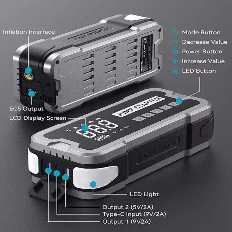 12V 24V Portable Booster Batterie Voiture Car Power Bank Air Compressor Battery Booster Jump Starter With Air Pump