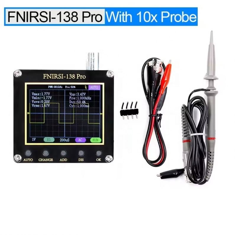 FNIRSI 138PRO One-key Auto 200KHz Small Handheld Digital Portable Oscilloscope with Optional Battery and 10X Probe