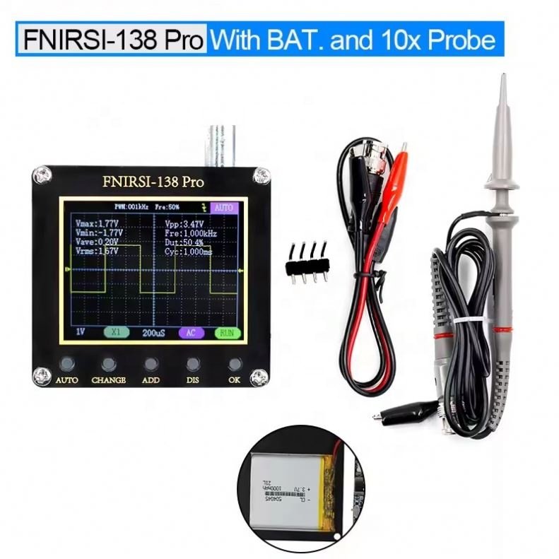 FNIRSI 138PRO One-key Auto 200KHz Small Handheld Digital Portable Oscilloscope with Optional Battery and 10X Probe