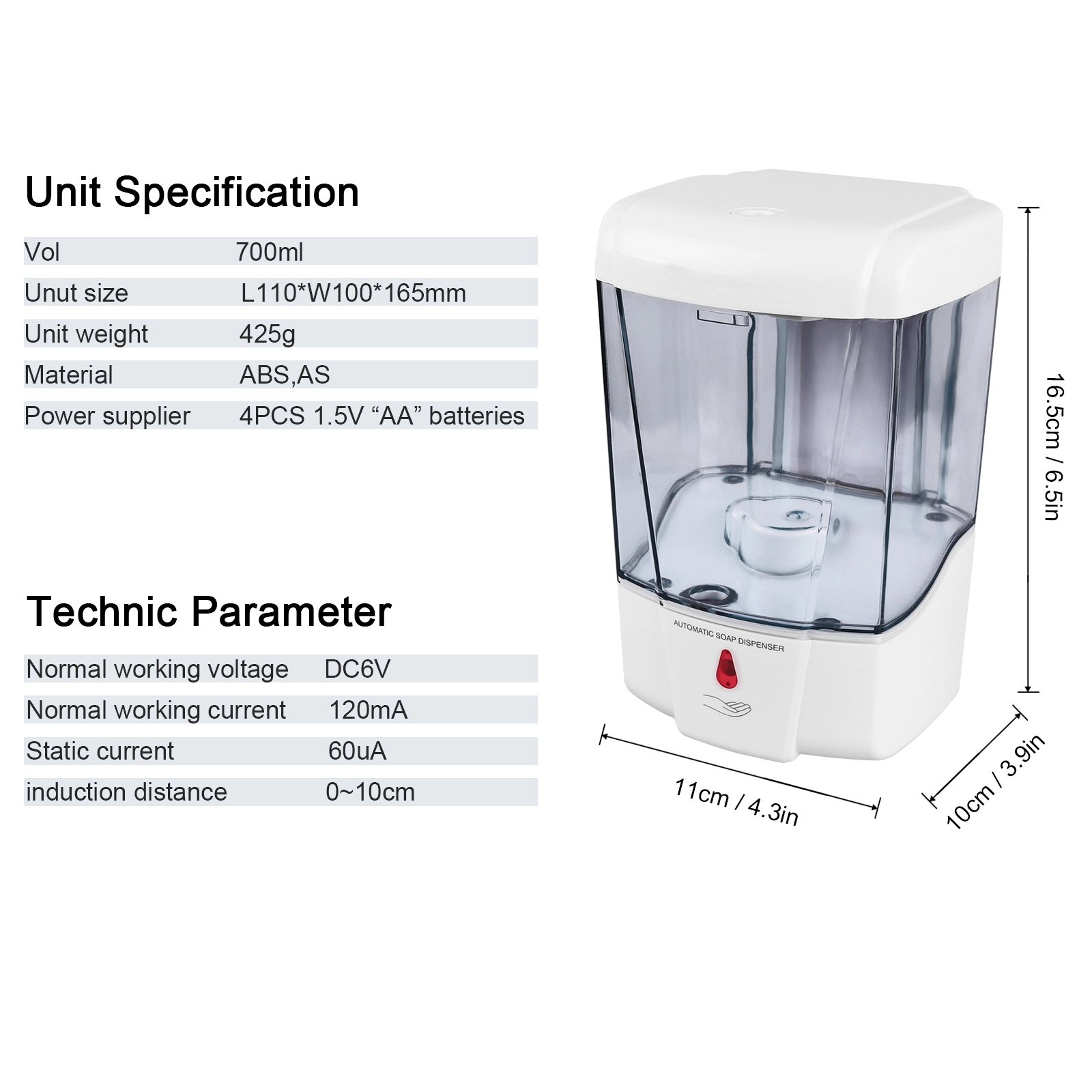 Simple White Non-contact Automatic Hand Sanitizer Dispenser Factory-Mounted Soap Dispensers Directly on the Wall