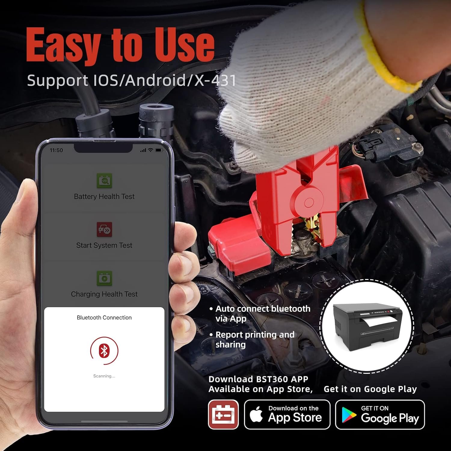 BST360 Auto Battery Analyzer for Cars/Trucks/RVs/Motorcycles/Boats Bluetooth Battery Test Clip