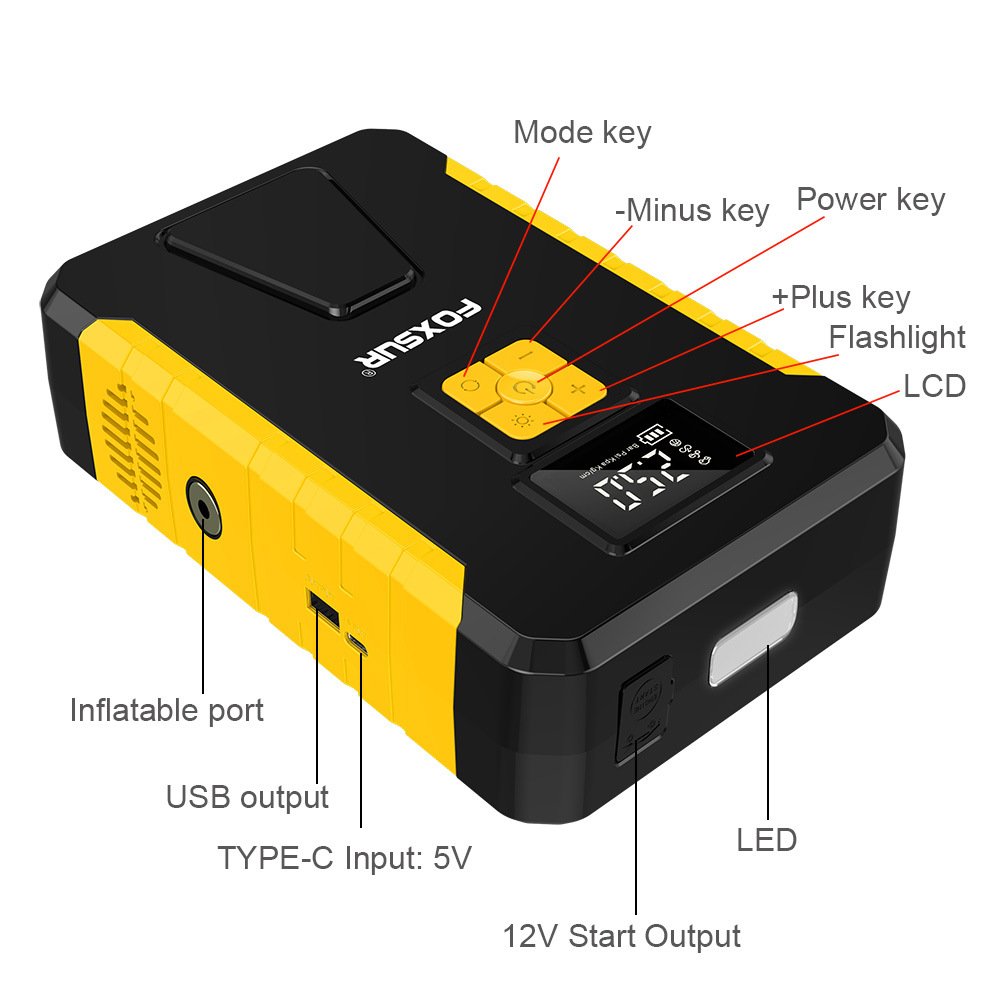 NCFKOS 26800mAh 12V/24 Car Jump Starter Air Pump Portable Air Compressor Auto Tire Inflator Emergency Power Supply